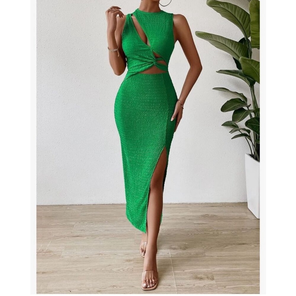Cut Out Twist Front Split Club Bodycon Tank Maxi